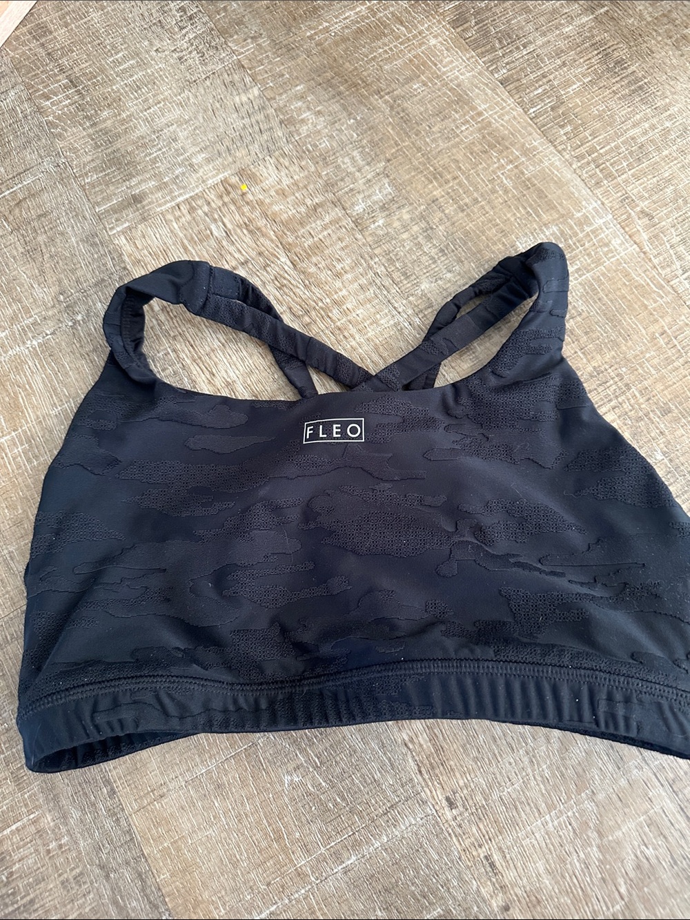 Fleo Black Textured Camo Crossback Sports Bra